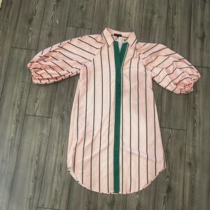 Beulah Pink and Green Striped Shirt Dress